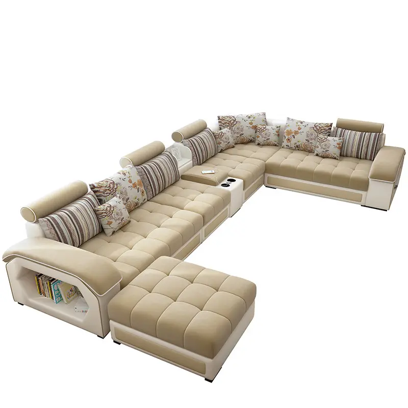 Sofás contemporáneos para sala de estar, juego de sofás de cuero, sofá longue de 7 plazas, sofá cama seccional en forma de U, muebles modernos para sala de estar