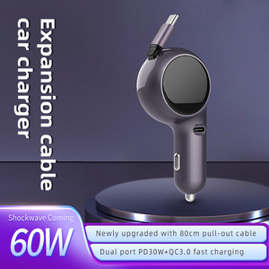 60W Super Fast Multi-Function Car Charger Telescopic Type-C Wall Charger 30W PD <strong>Output</strong> Quick Charging <strong>CCS</strong> Connection Phone - Product Image 2