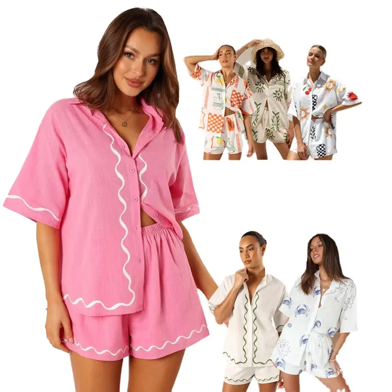 Женский повседневный комплект из 2 предметов, летние рубашки на пуговицах, топы и шорты для отдыха, пижамный комплект, женские брюки и рубашка