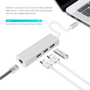 USB 3.1 Type-C to <strong>Lan</strong> RJ45 Ethernet 100/1000 Mbps Adapter with 3 Ports USB Hub for PC Laptop Macbook