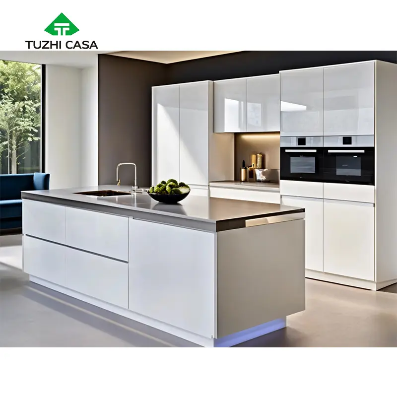 Armadio TUZHI CASA idee per la cucina isole lucide moderno fornitore modulare Design di lusso mobili in legno bianco mobili da cucina armadi