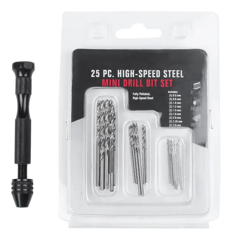 Hand Drill And 25pcs Drill Bit Set High Precision Micro Mini Twist Hand Drill Bits Set for Delicate Manual Work