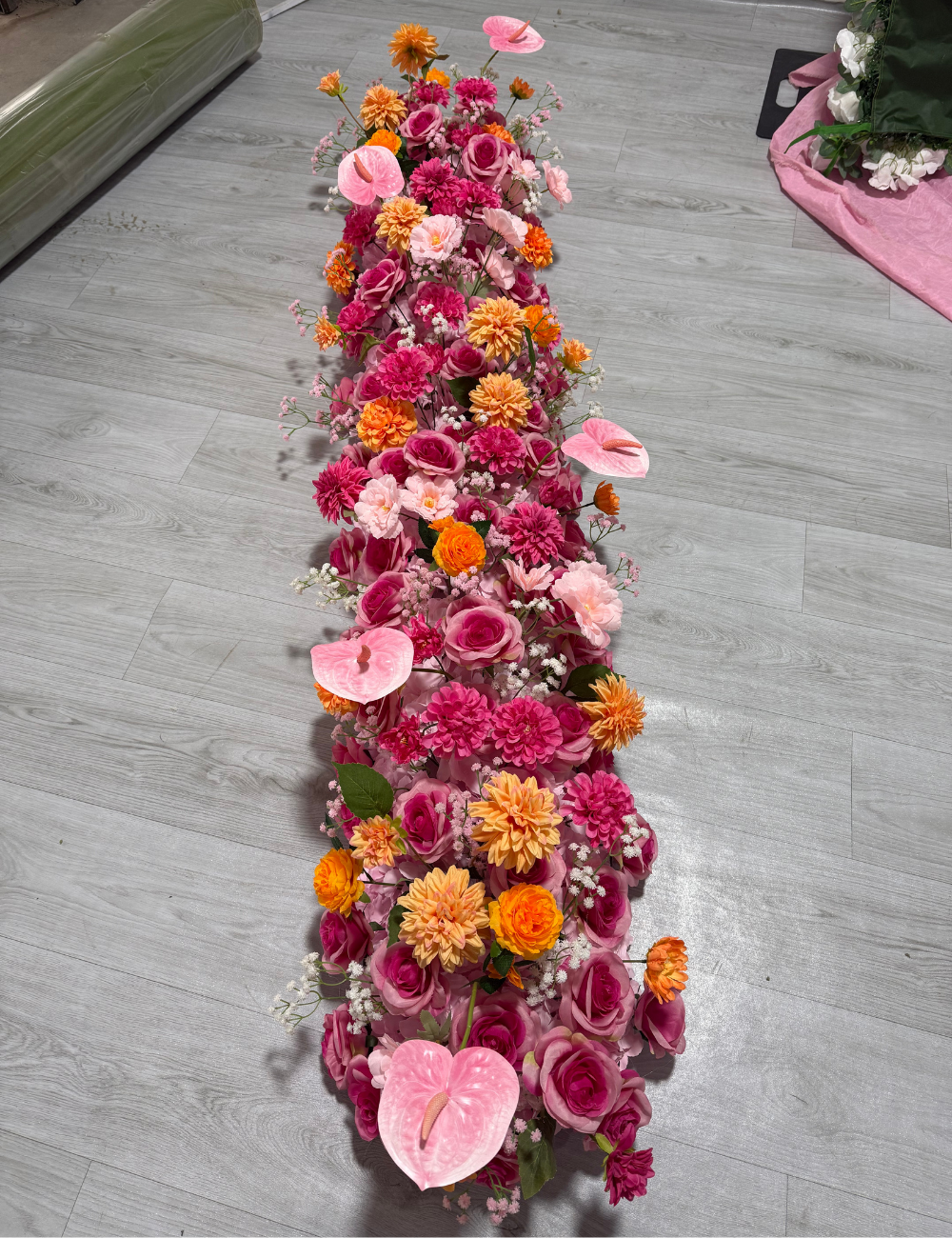1#Chemin de fleurs roses 200*40cm