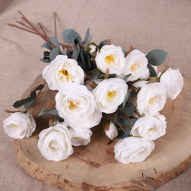 Cabeças de rosas de flores artificiais, desenho de outono, cor, disponível em estoque, material de veludo para decoração de casamento