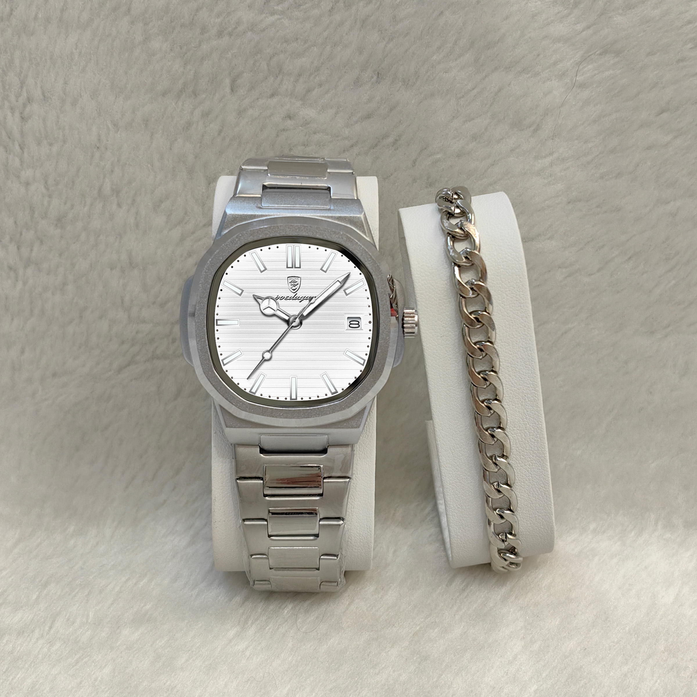 Orologio bianco argento + bracciale in argento