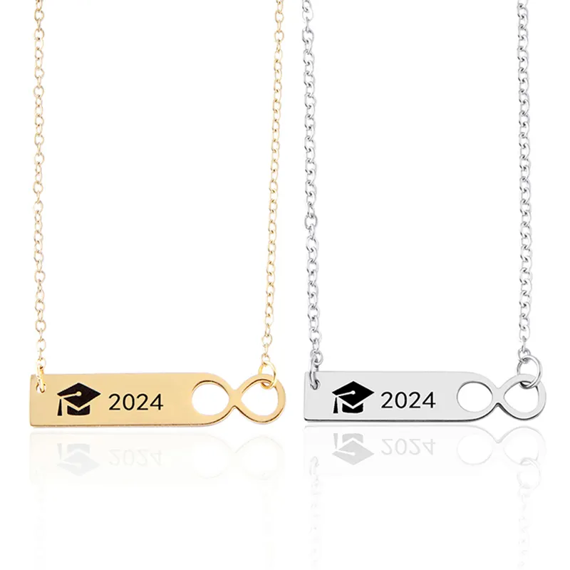 2024 выпускное ожерелье ювелирные изделия из нержавеющей стали символ бесконечности бар кулон ожерелья с подарочной открыткой