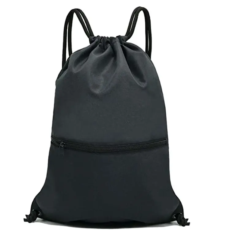 Mochila de poliéster reutilizable con cordón, bolsa con estampado personalizado, color negro, OEM, precio bajo de fábrica, venta al por mayor