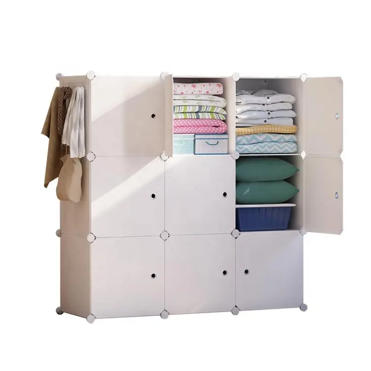 Armoire de rangement en plastique à structure stable blanche pour support de rangement durable à 9 portes