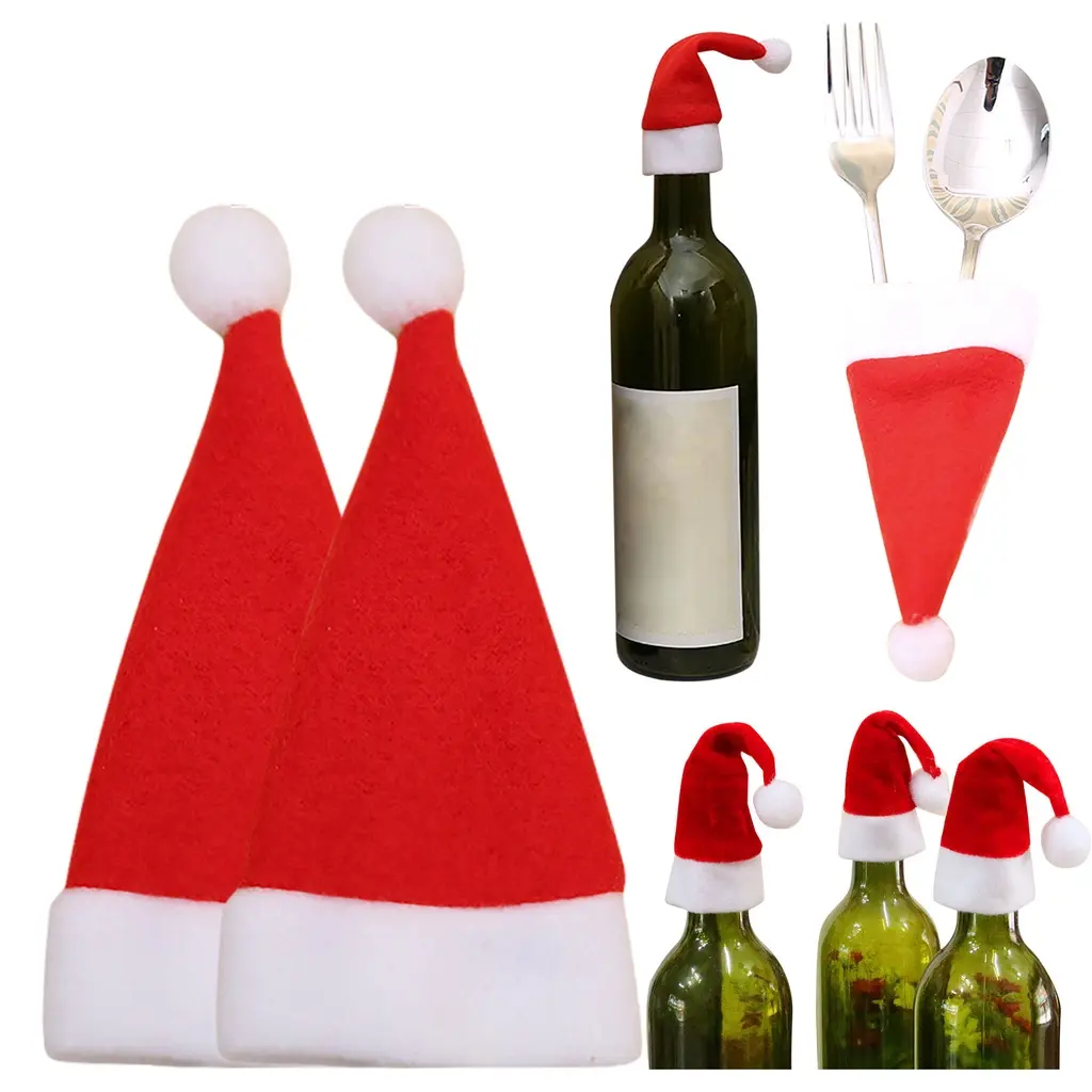 थोक क्रिसमस tableware गहने सजावट मिनी टोपी चाकू कांटा सेट क्रिसमस सांता क्रिसमस शराब की बोतल टोपी