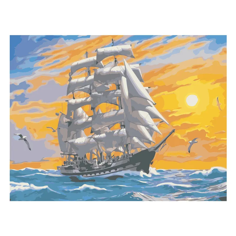 الأكثر مبيعًا اللوحة الزيتية القارب الشراعي الإبحار في البحر Diy بواسطة رقم اللوحة الجدارية اللوحة الزخرفية على قماش