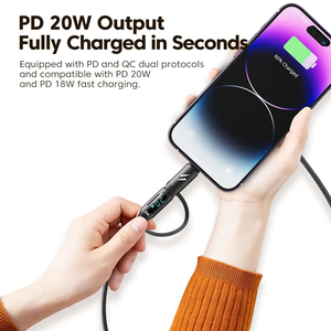 สายชาร์จเร็วแบบ2 in 1 toocki 20W 100W จอแสดงผลดิจิตอลแบบ2อิน1สำหรับ IP Type-C - Product Image 4