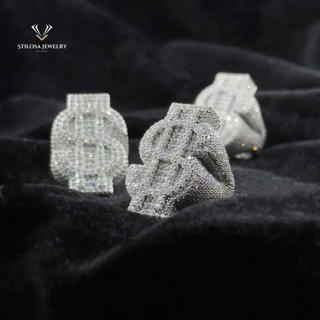 Nuovo arrivo gioielli raffinati 925 argento sterling ghiacciato diamante hip hop uomo moissanite ring