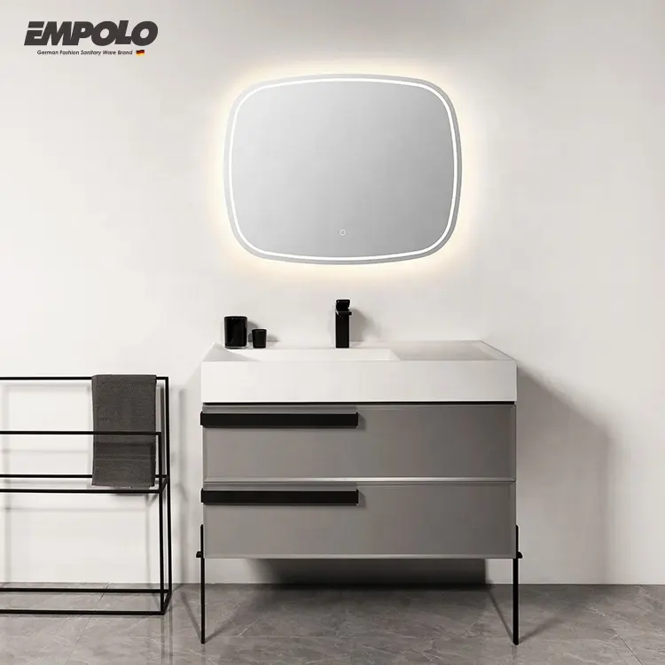 Baño de estilo moderno gabinete de piso de muebles de baño del gabinete del cuarto de baño de madera contrachapada gris 36 pulgadas lavabo vanidad del gabinete