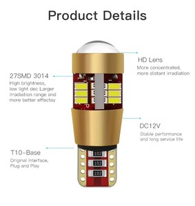 A80 T10โมเดลใหม่ไฟ CANbus W5W 3014 27SMD ระบบไฟส่องสว่างอัตโนมัติอุปกรณ์เสริมรถยนต์ LED ความกว้างของรถ - Product Image 6
