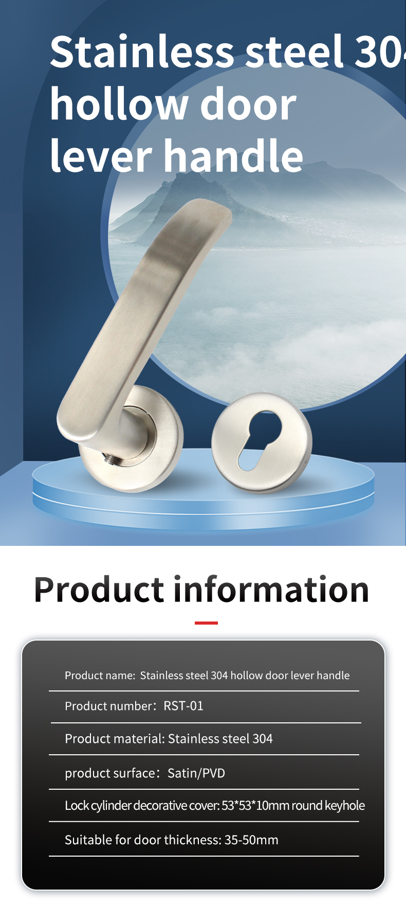 Stainless steel 304 Internal door handle set lever on rose Satin finish