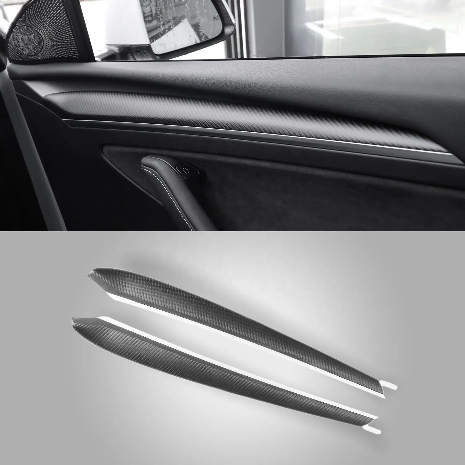Factory Price Real Carbon Fiber Tesla Dashboard Cover Front Door Trim Panel Replacement Kit For Tesla Model 3 Y