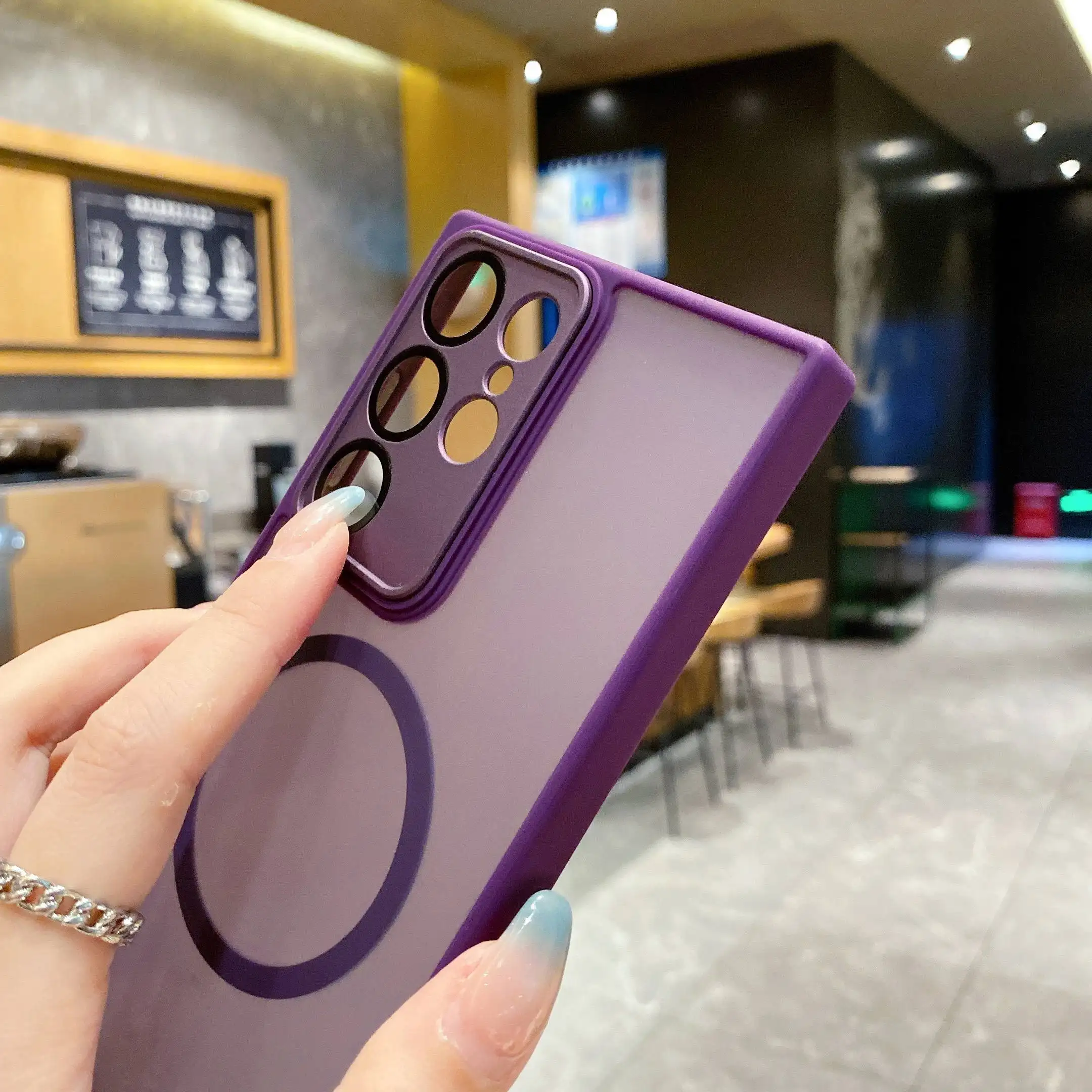 Frosted Skin cảm giác điện thoại từ trường hợp Đối với Samsung S24 S23 S22 siêu điện thoại di động trường hợp Full Cover lens với Glass Lens phim