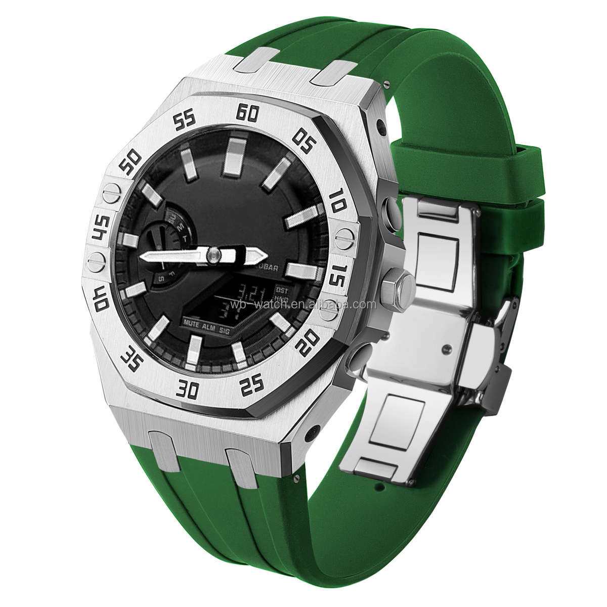 Silver Case+Green Band