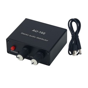 Caja divisora de audio con distribuidor de audio estéreo para 1 entrada, 2 salidas + cable de alimentación USB, 1 unidad