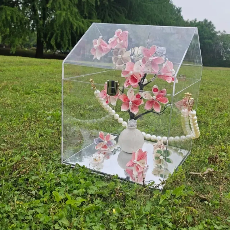 Caixa de flores personalizada para embalagem de flores de plantas, caixa de presente em acrílico com tampa manual para presente de casamento