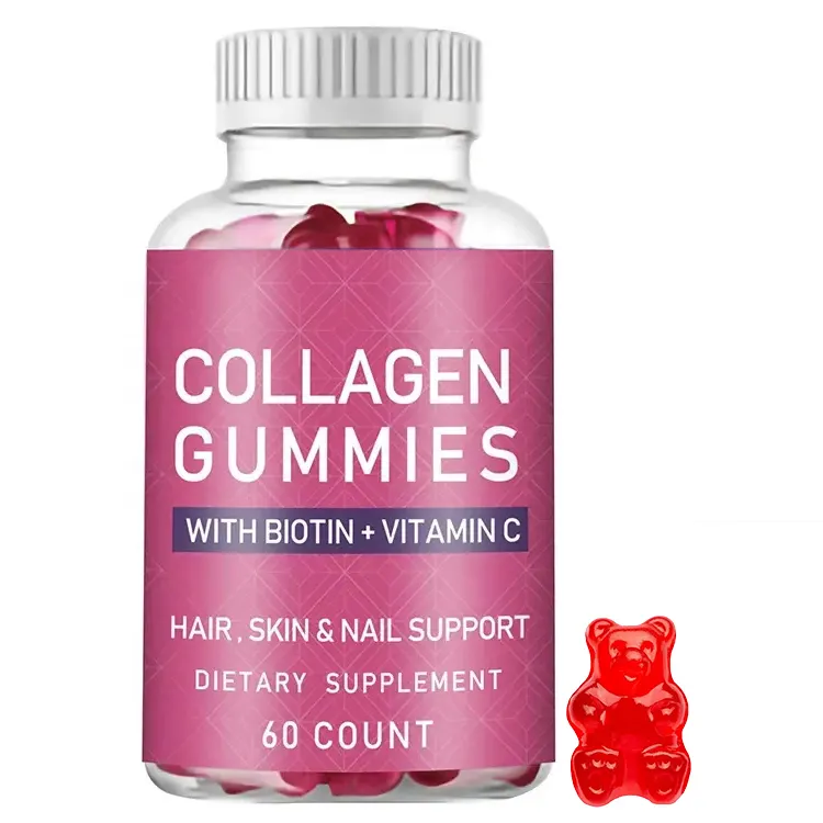 Gummies de colágeno para el crecimiento de uñas, suplemento alimenticio de alta calidad que soporta el cabello, saludable para la piel, con biotina + vitamina C