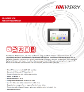 Hikvision Original 7-inch TFT KH6 Series DS-KH6320-WTE1 IP-Based Indoor Station Elevator Access <strong>Control</strong> IP <strong>Security</strong> Alarm <strong>System</strong> - Product Image 4