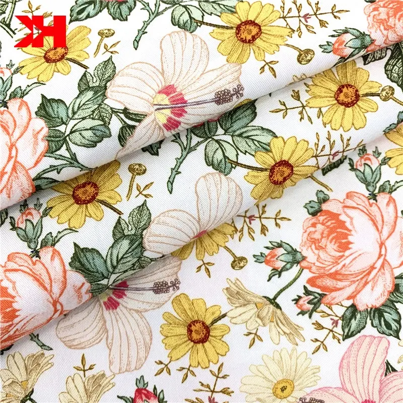 Low MOQ Customized design 100% cotton TWILL print fabric floral custom fabric printing