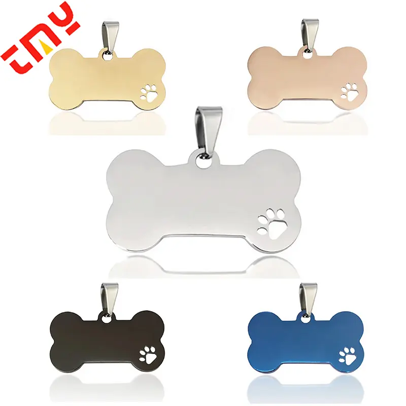 Personalizado profundo grabado espacios en blanco 3 D hueso forma de acero inoxidable mascota gato perro etiqueta de identificación para el grabado