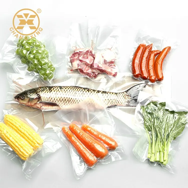 Cetakan Kustom Makanan Daging Ikan 3 Sisi Segel Makanan Beku Kelas Nilon Plastik Kemasan Tas Nilon Baguum Ayam Unggas