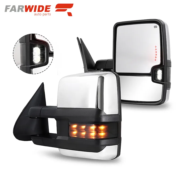 FARWIDE Power Heated Chrome Rearview Towing Mirrors For Chevy Silverado 2003 2004 2005 2006 GMC Serria