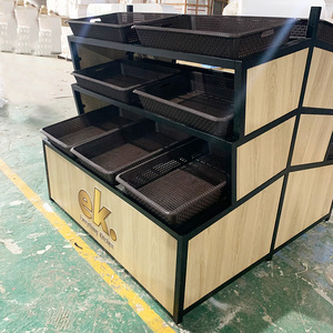 Hai mặt siêu thị Kệ trái cây và rau lưu trữ hiển thị đứng kệ với PP nhựa mây giỏ - Product Image 3