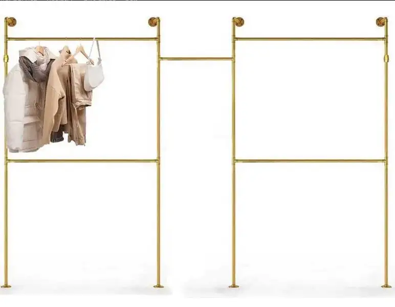 Einzelhandel Boutique Bekleidungs geschäft Dekoration Metall regal Kleidung Display Gold Pipe Kleider ständer Wand montage