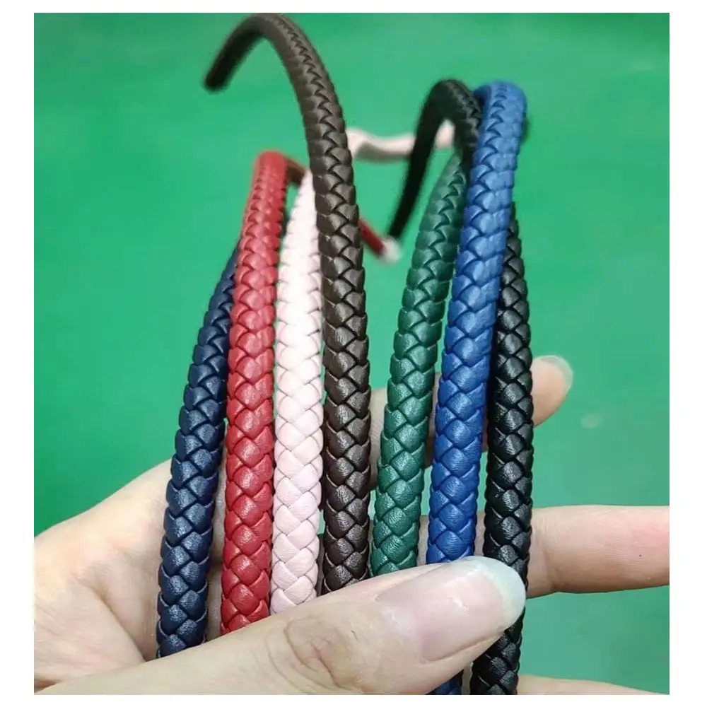 Corda de couro trançado real de 3-8mm, corda de couro para pulseiras, cordão trançado de couro de vaca para fabricação de jóias