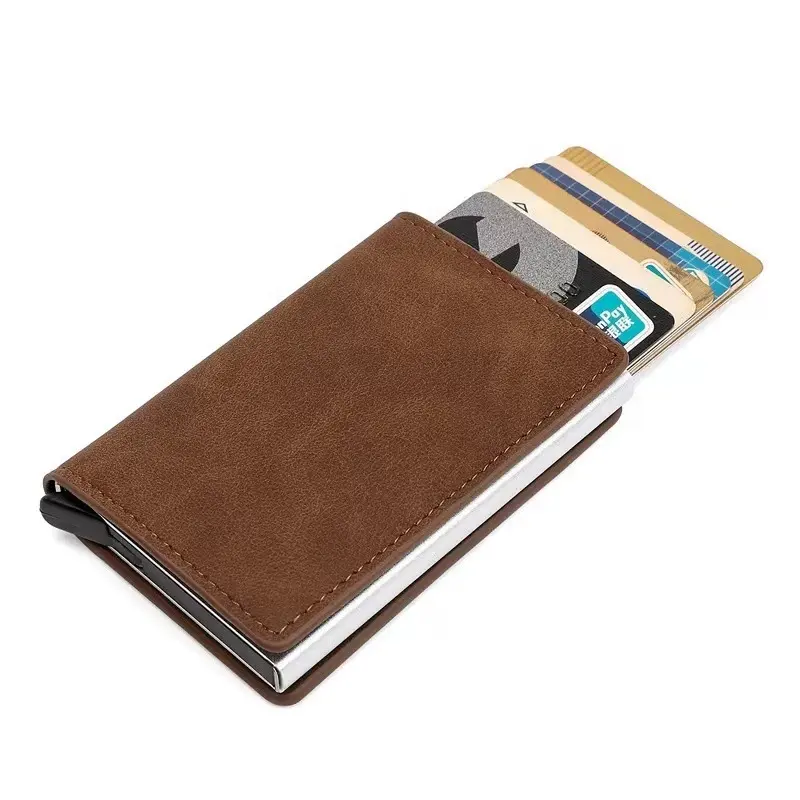 Portafoglio per carte di credito con blocco rfid di vendita calda porta carte di credito in pelle di metallo in lega di alluminio intelligente