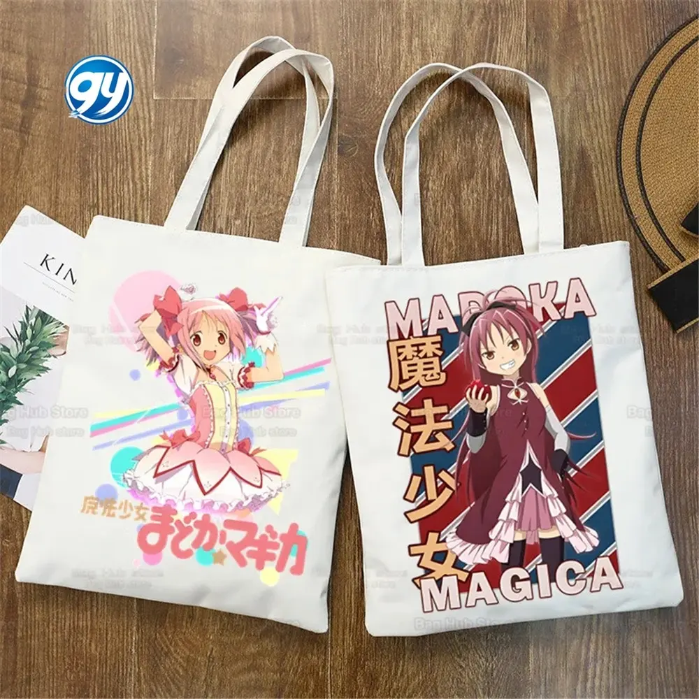 Madoka Magica Puella Magi Mahou Shoujo Kyubey Homura Hakemi Kaname Mami sacola de compras unissex de lona para crianças