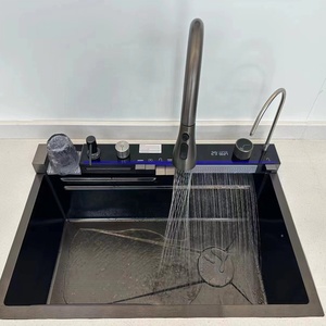 2024新产品高品质黑色瀑布厨房水槽201不锈钢现代厨房水槽 - Product Image 4