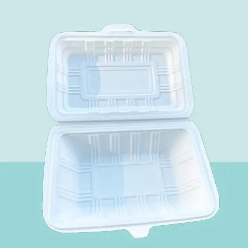 กล่องอาหารกลางวันแบบฝาพับสีขาว6.7*4.7นิ้วย่อยสลายได้กล่องใส่อาหารสำหรับร้านอาหาร