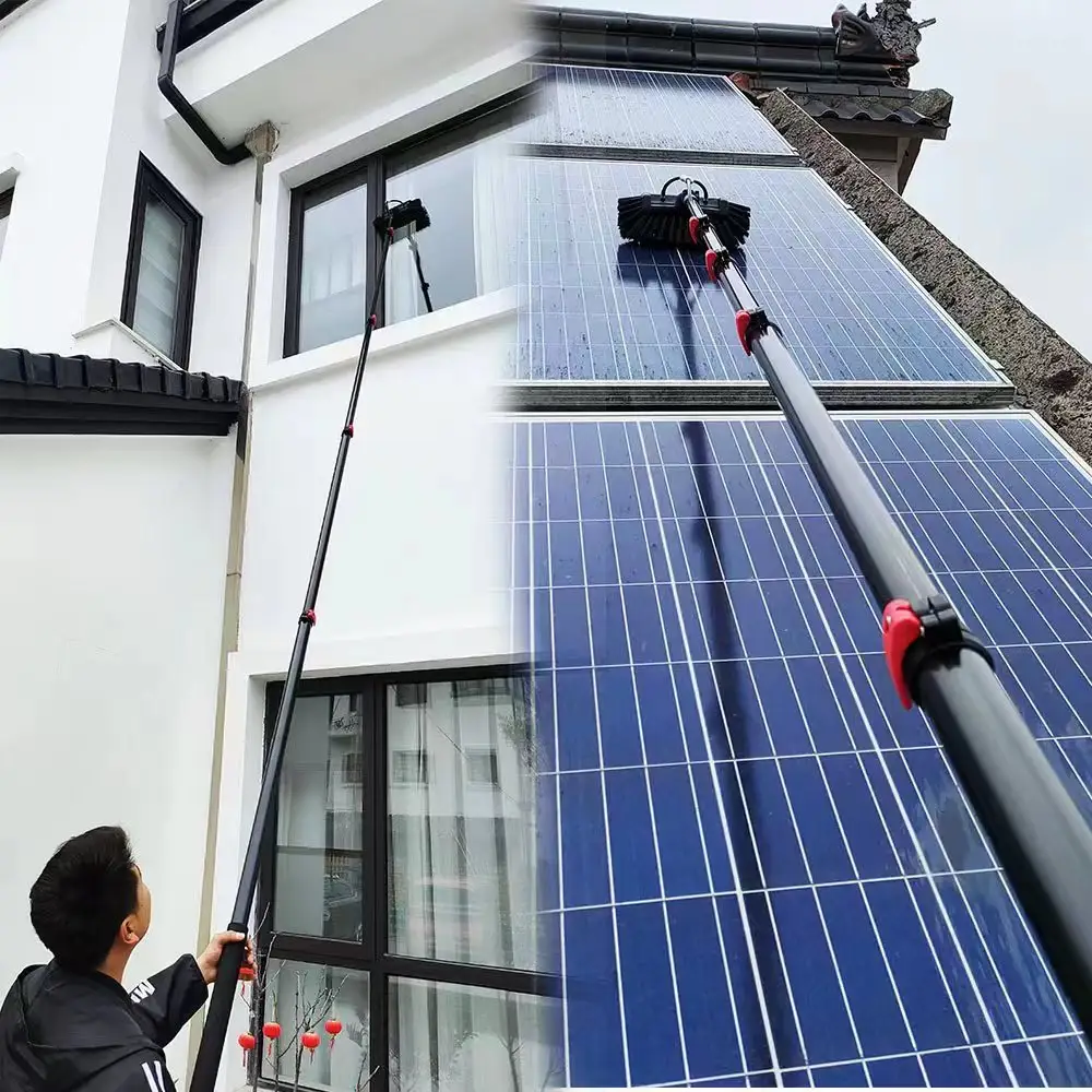 Poste de limpieza de ventanas Cepillo telescópico alimentado por agua Panel fotovoltaico Herramienta de limpieza paneles solares y otras actividades de limpieza