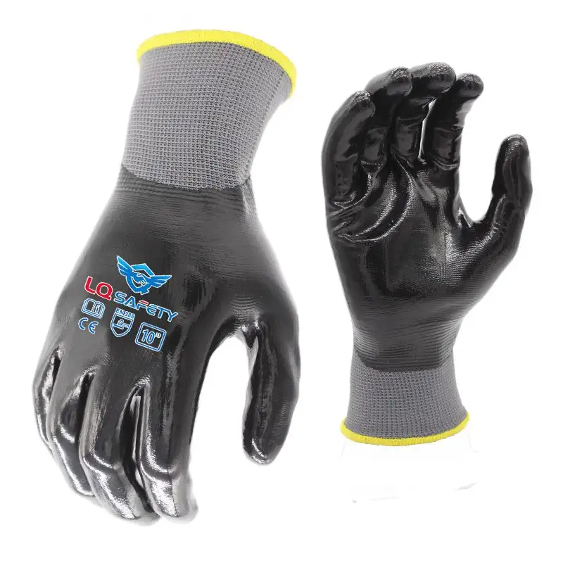 Venta al por mayor Seguridad Industrial 13G Guantes DE TRABAJO Protección de manos Guantes de nitrilo alemán Recubierto liso