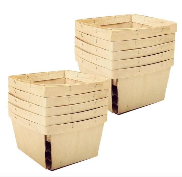 Cesti da una pinta di bacche in legno (confezione da 10); Per la raccolta di frutta o arte, artigianato e arredamento; Scatole di legno ventilate quadrate