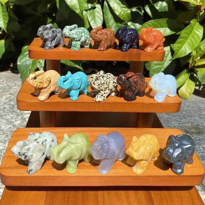 1.5 ''Tự Nhiên Đá Quý Tay Khắc Elephant Bức Tượng Nhỏ Túi Bức Tượng Chữa Bệnh Tinh Thể Động Vật Bức Tượng Chúc May Mắn Cho Trang Trí Nội Thất