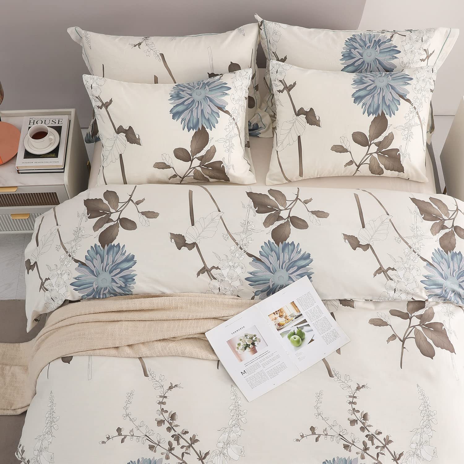 Brown Branches and Blue Flowers ivory