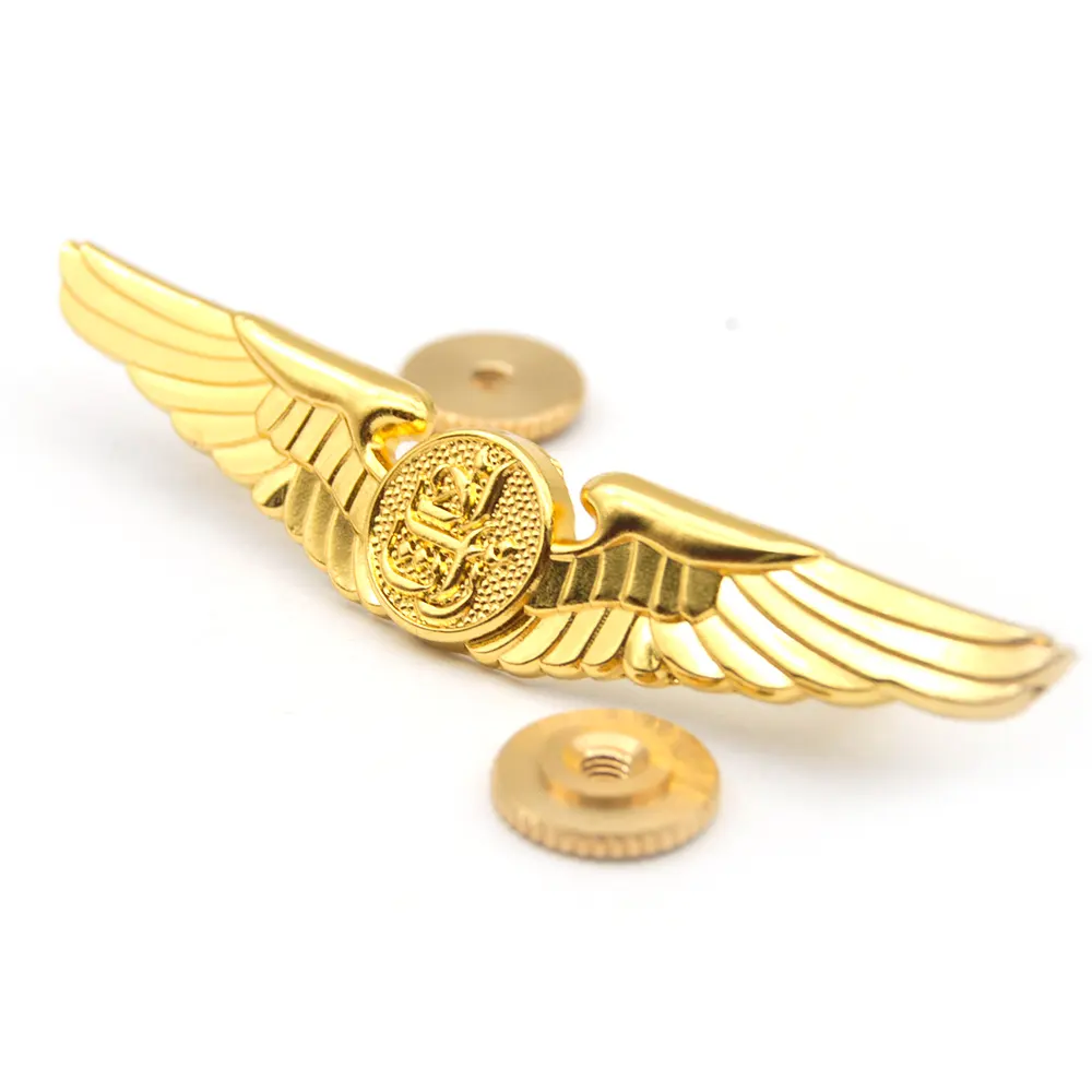 Haute qualité métal 3d or compagnie aérienne airways aviation mémorial drone pilote aile poitrine badges avec logo personnalisé