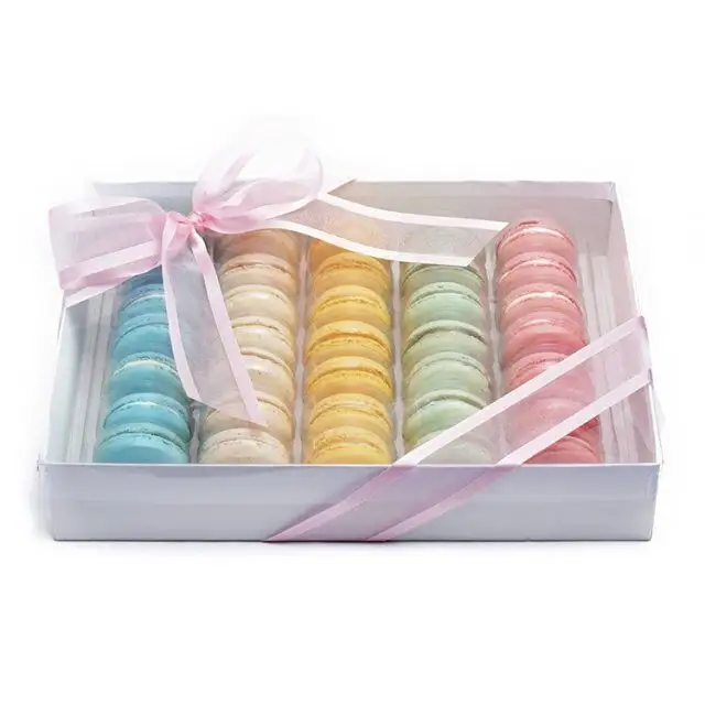 Nhà máy tùy chỉnh màu sắc logo Ribbon Gấp Giấy PVC cửa sổ trong suốt hộp quà tặng cho Macaron