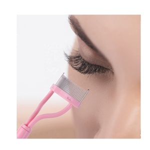 2023 Private Logo Pink Eyelash Comb Curler Eyelashes Separator Curler Makeup Mascara Applicator Eyelash <strong>Definer</strong> with Comb Cover