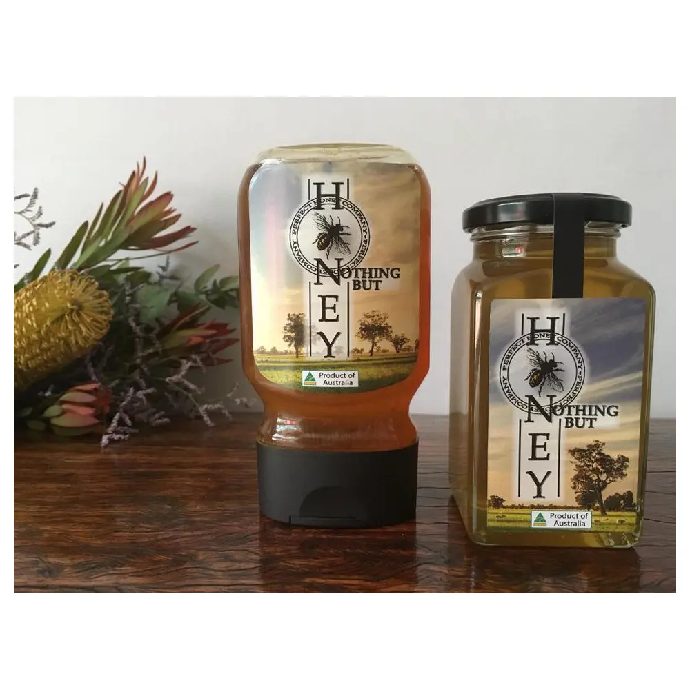 Etiqueta de embalaje de botella redonda de cristal, tarro de miel, ingrediente de seguridad alimentaria, precio de fábrica