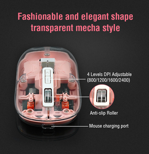 Mouse da Gaming con rotella a 4 livelli senza fili trasparente 2.4G USB senza fili Dual-mode connessione Bluetooth 4 - Product Image 4