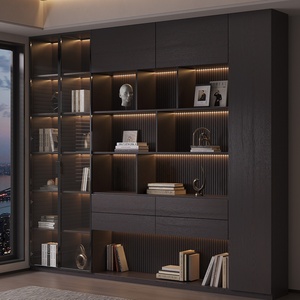 Libreria a Muro Personalizzabile in Legno Massello, Stile Italiano Moderno e Minimalista di Lusso per Soggiorno, con 6 Ripiani - Product Image 2