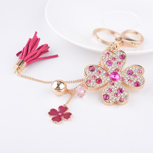 Bling Rhinestone Four Leaf Clover Keychain Tassel Crystal Rhinestone Clover <strong>Key</strong> Chains Exquisite Metal Keyring Bag Charm Pendant