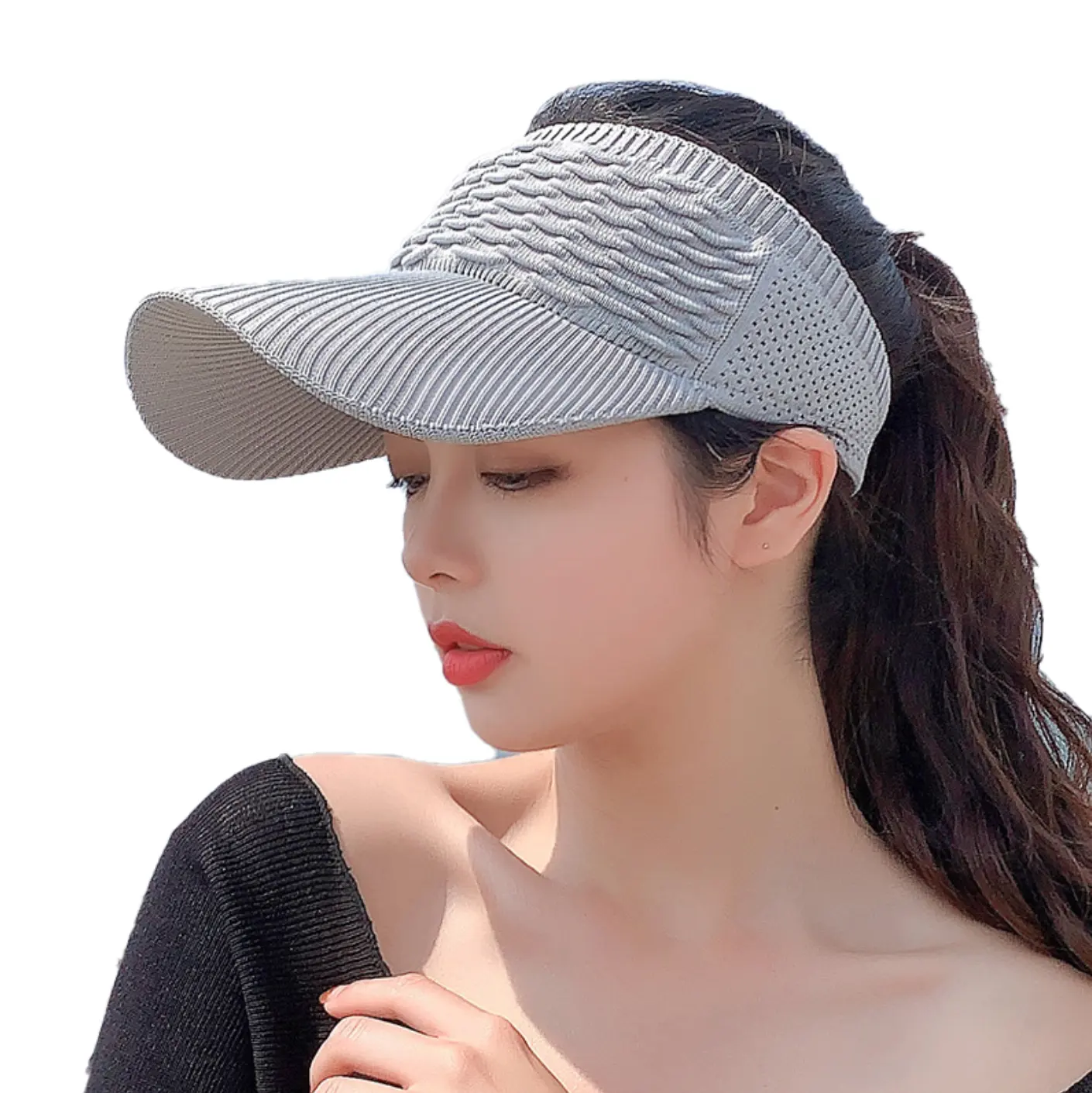 Alla moda traspirante per escursioni protezione solare spiaggia vocazione senza soluzione di continuità con logo visiera golf cappelli a cilindro vuoti per le donne